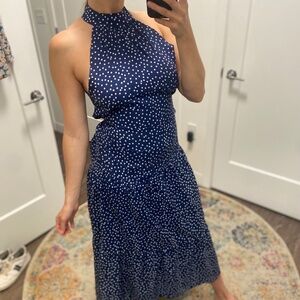 High neck blue polka dot Maxi dress